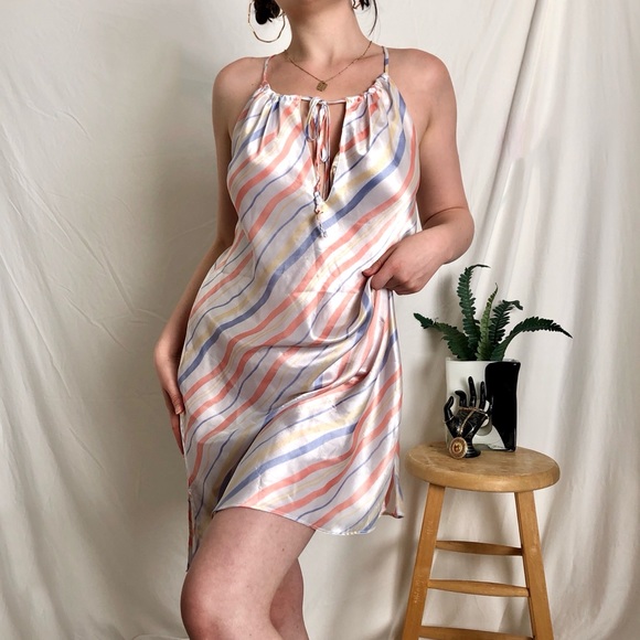 SOLD | Striped satin slip with keyhole neckline - Picture 3 of 5